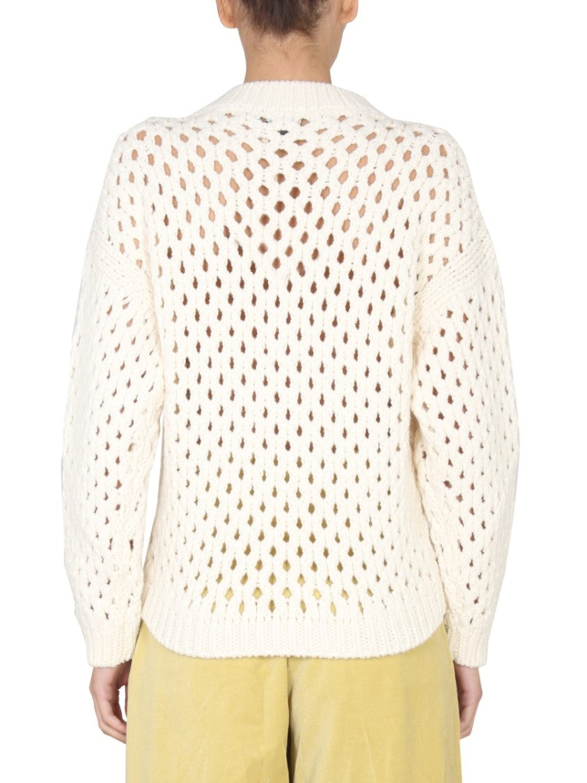 Cross-Neck Knit Sweater With Ribbed Details