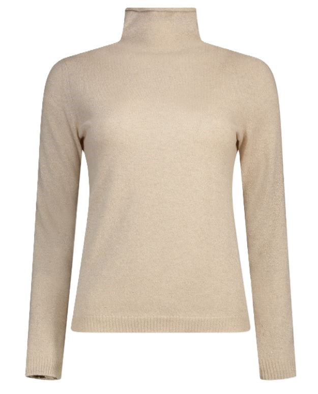 Ribbed Mock Neck Cashmere-Wool Sweater