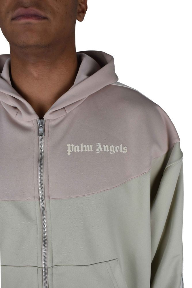 Two-Tone Zip-Front Cardigan With Hood And Logo