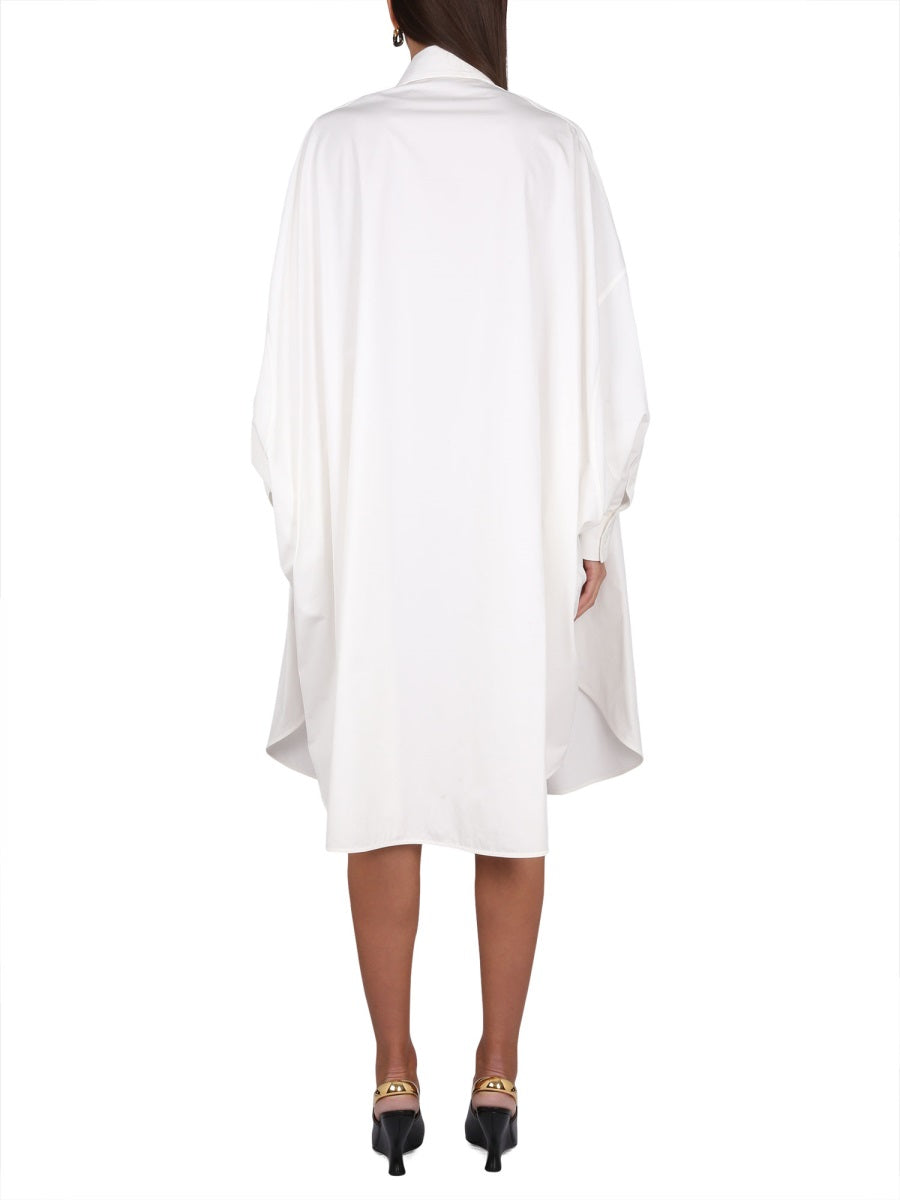 Structured Cotton Blend Dress with Pointed Collar