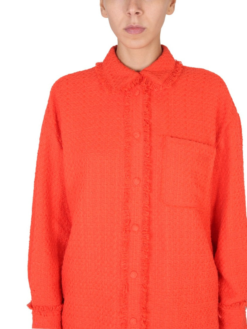 Textured Button-Up Shirt With Fringe Detailing