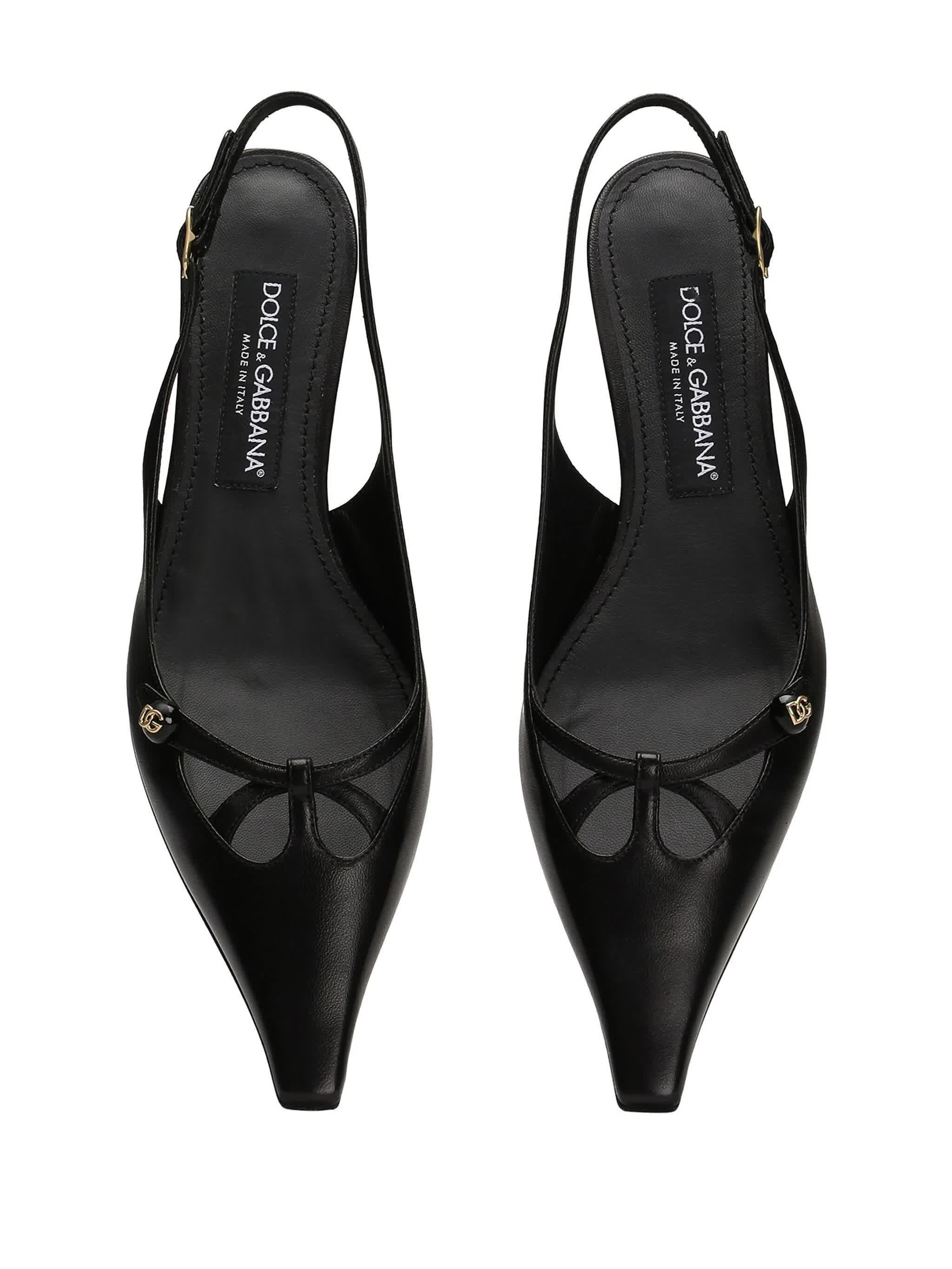 Black Nappa Leather Kitten Heel Slingbacks