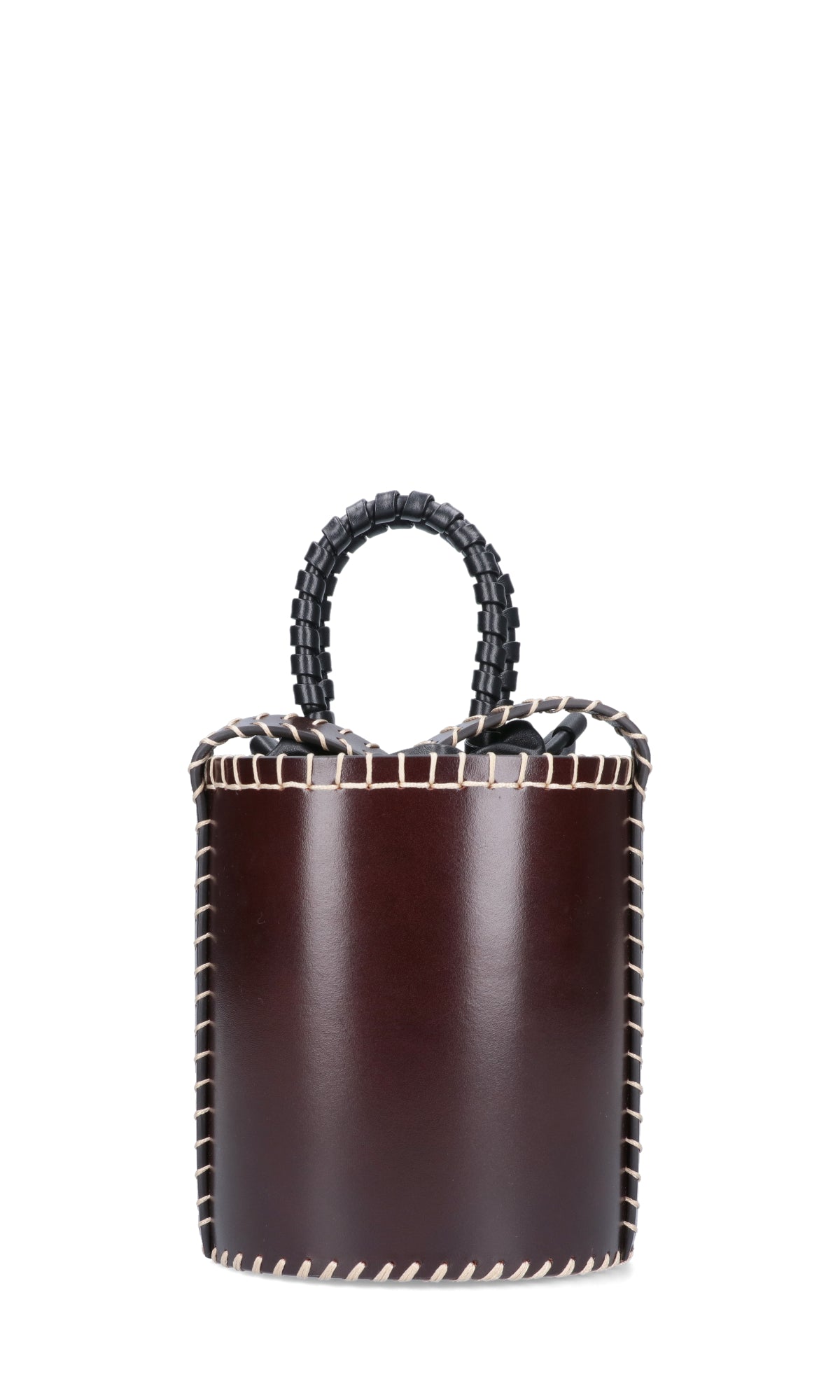 Brown Structured Leather Whipstitch Handbag