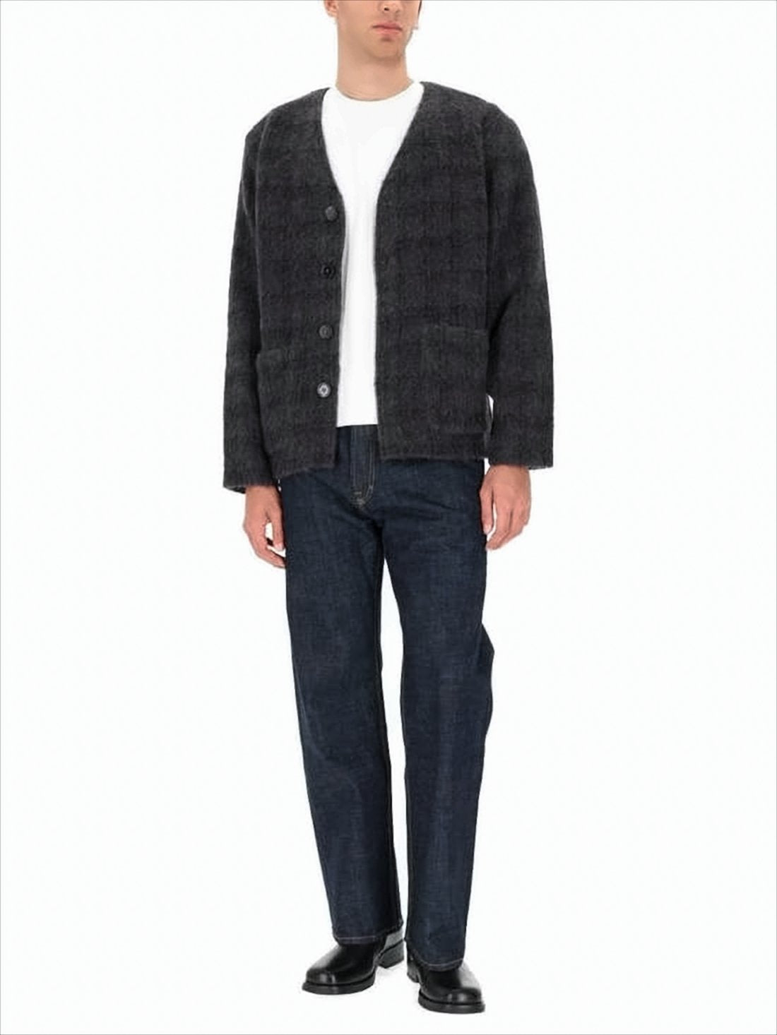 Textured Cardigan with V-Neckline and Button Front