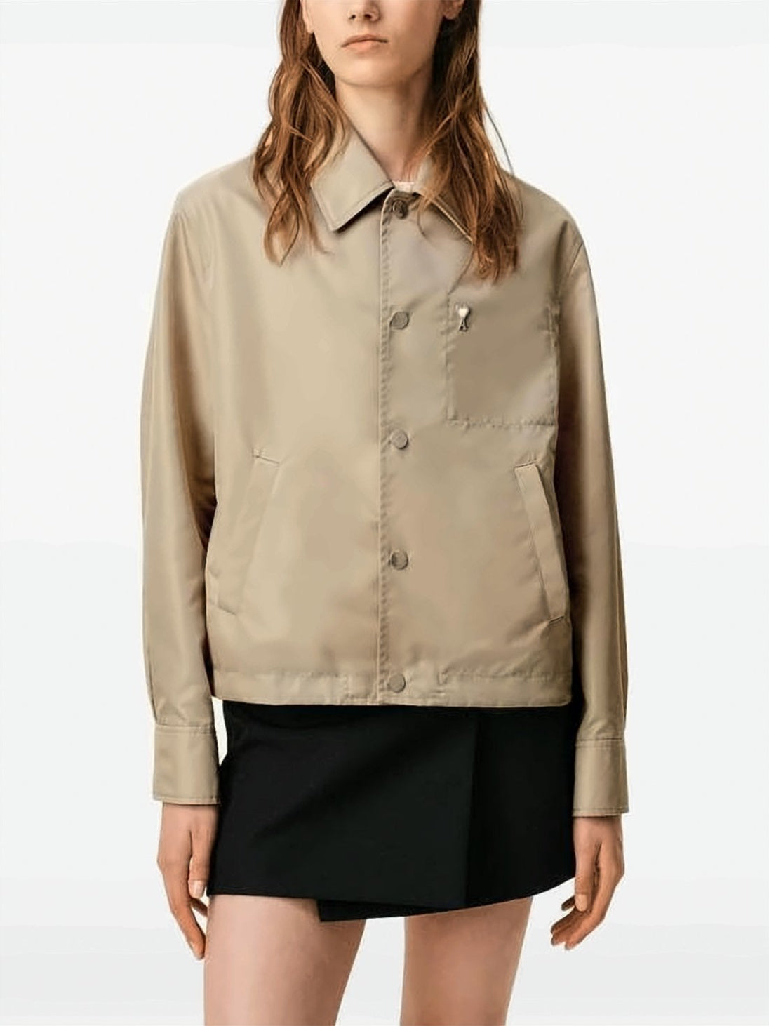 Cropped Boxy Jacket With Snap Button Closure