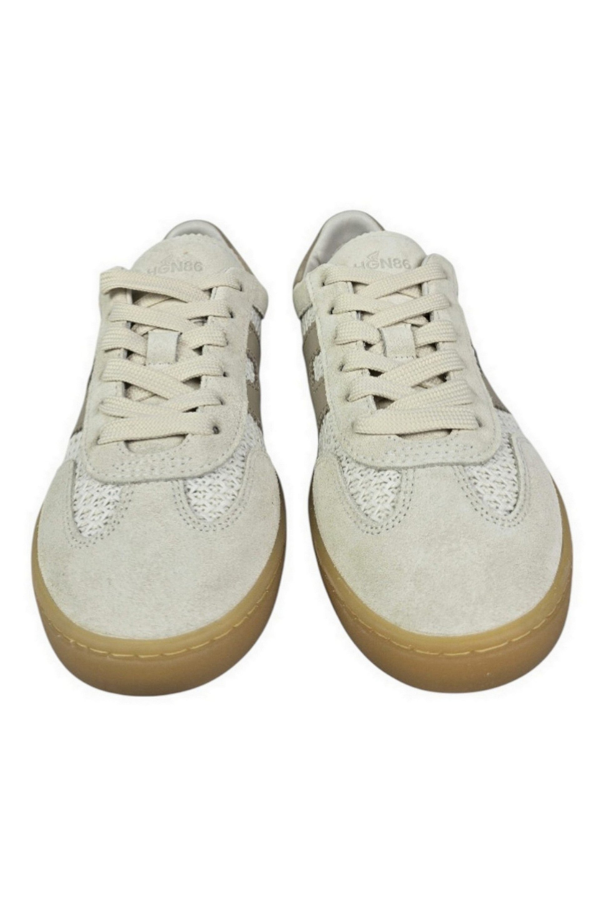 Sophisticated Beige Lace-Up Sneakers With Distinctive Logo Detail