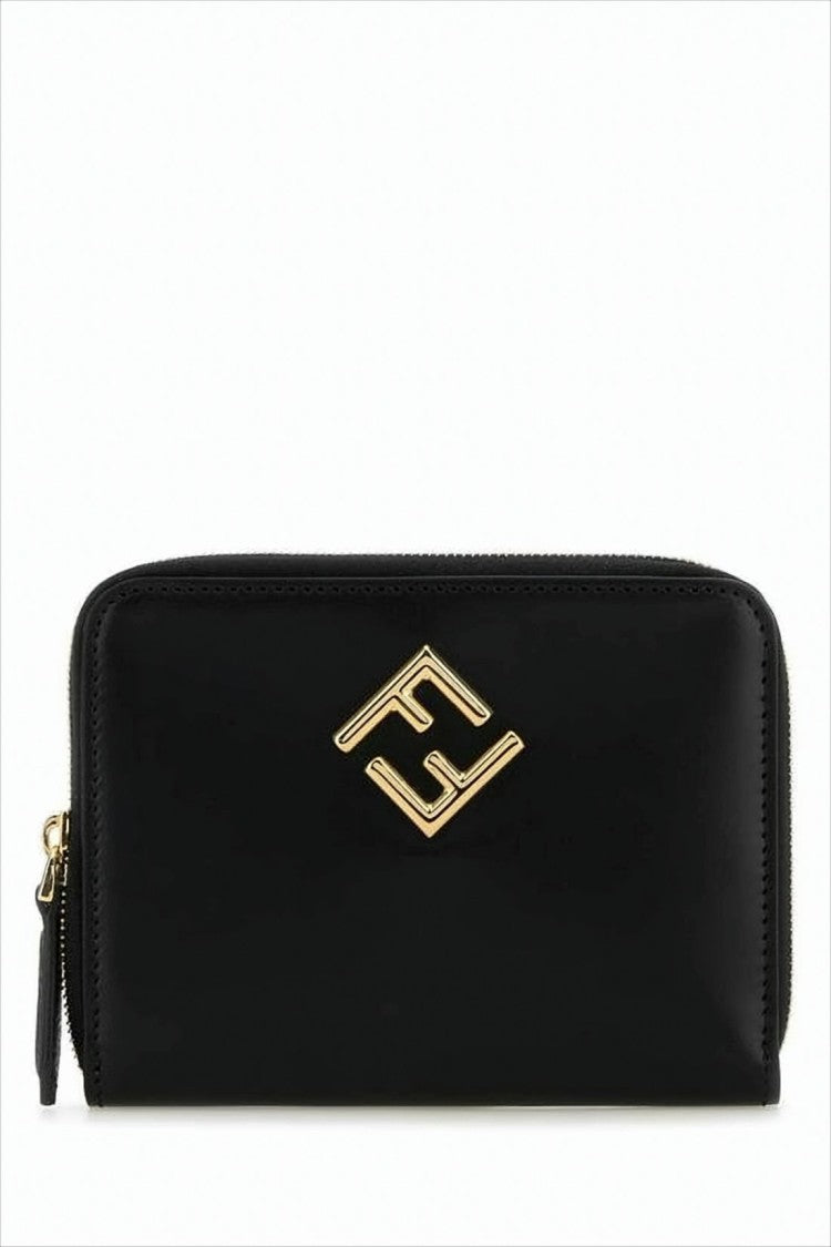 Smooth Calf Leather Zip-Around Wallet With Gold Emblem