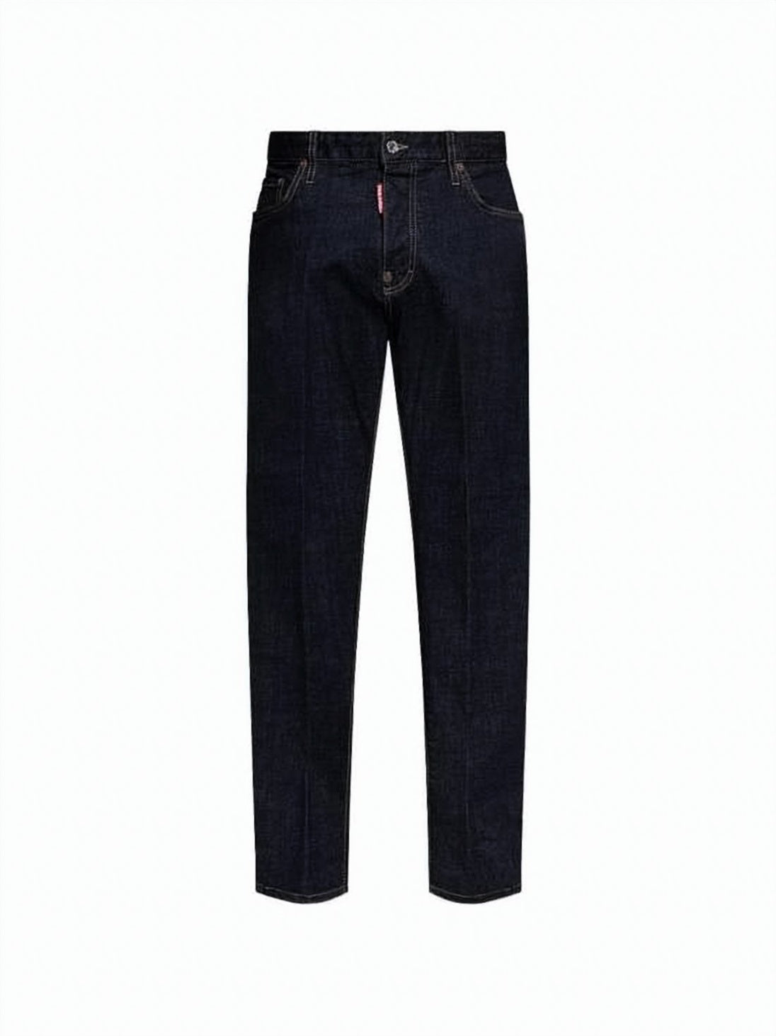 Dark Indigo Straight-Leg Denim Pants with Signature Details