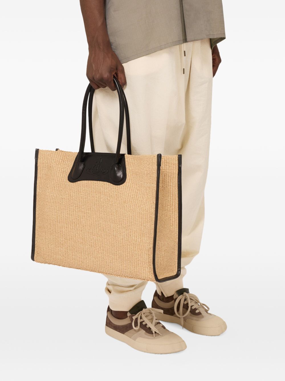 Beige Minimalist Grained Leather Top Bag