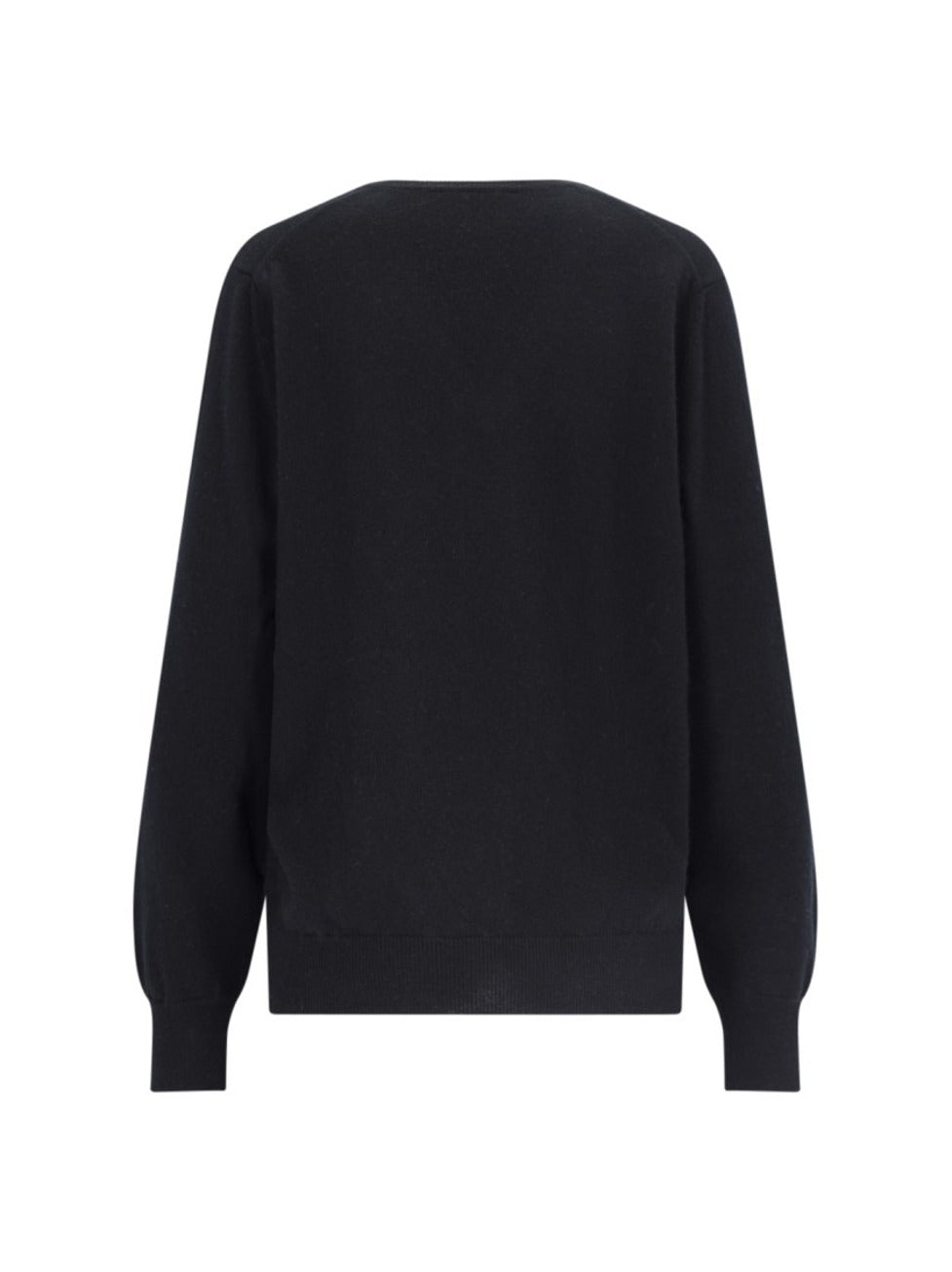 V-Neck Sweater In Black Cashmere Ribbed Trim