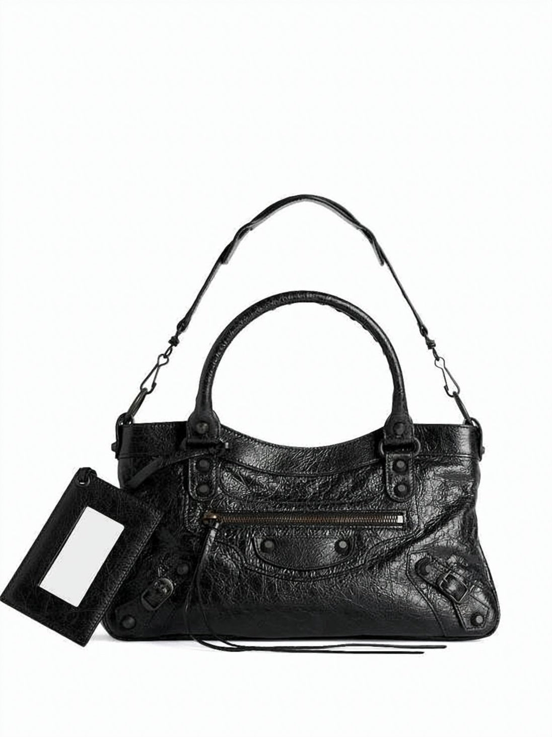 Textured Lambskin Leather Shoulder Bag with Edgy Accents