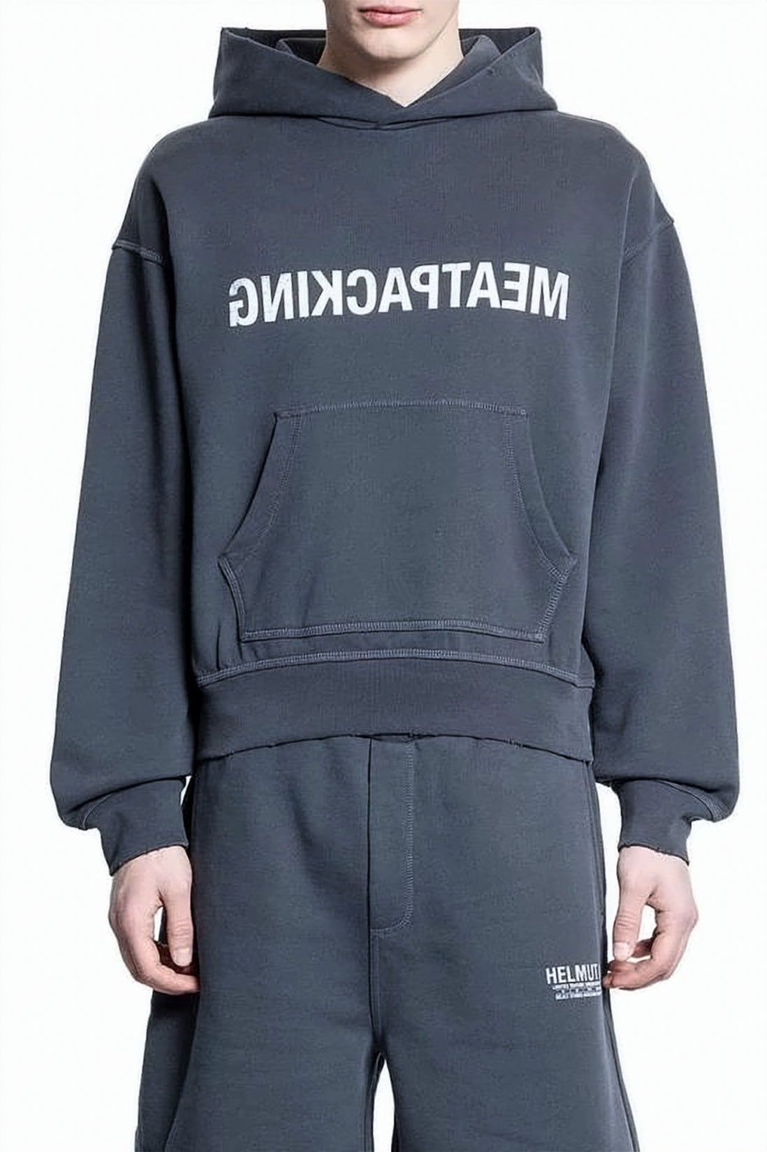Cropped Dark Grey Hoodie with Bold Text Print