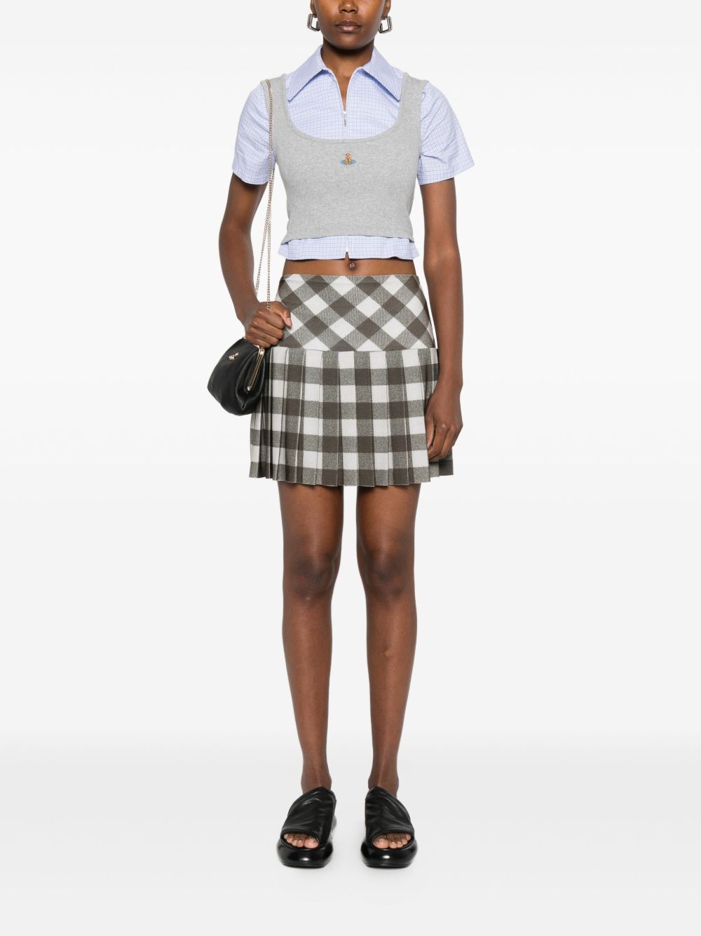 Grey Ribbed Scoop Neck Orb Top