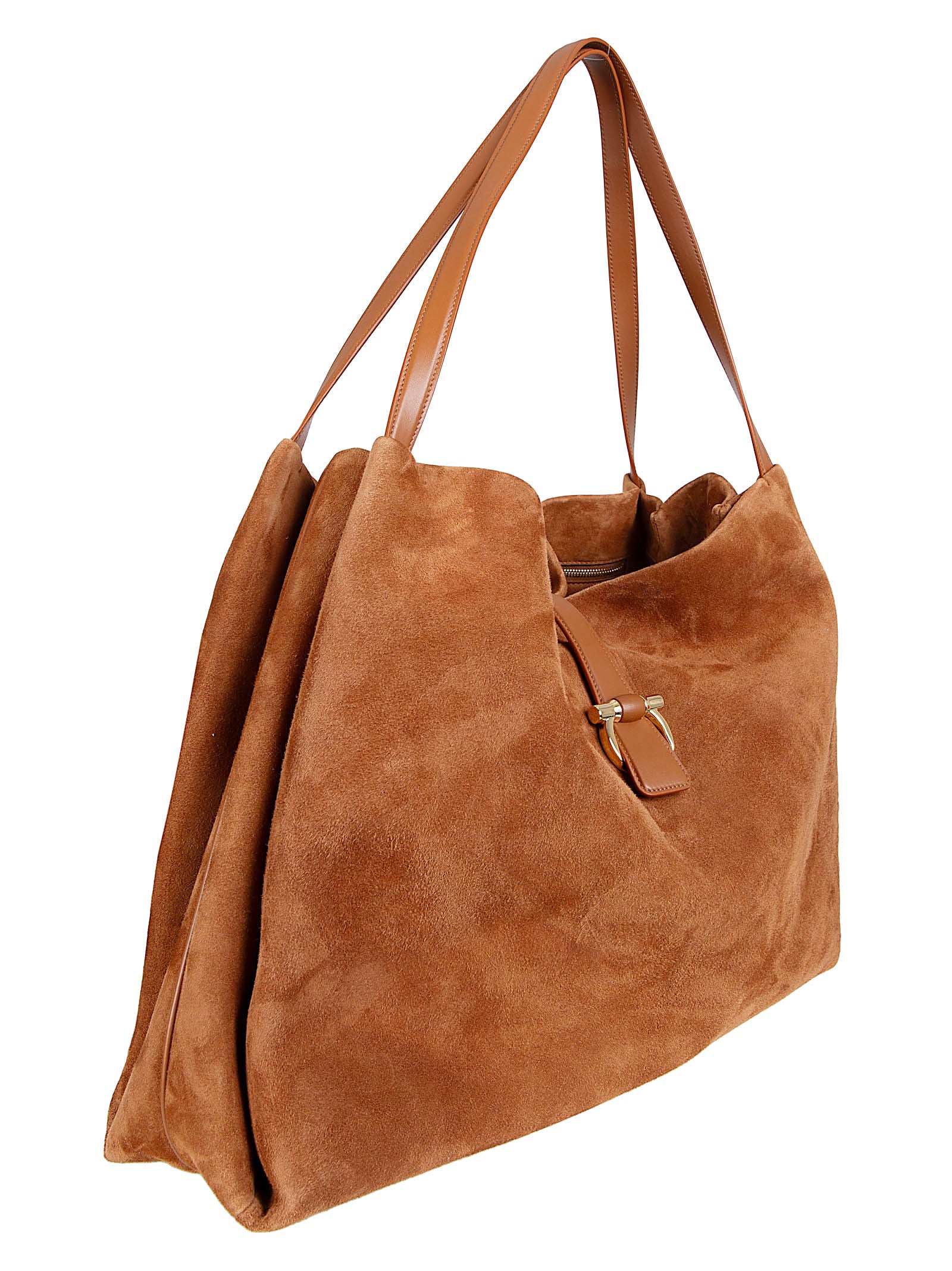 Medium Suede Leather Tote Bag with Gold-tone Hardware