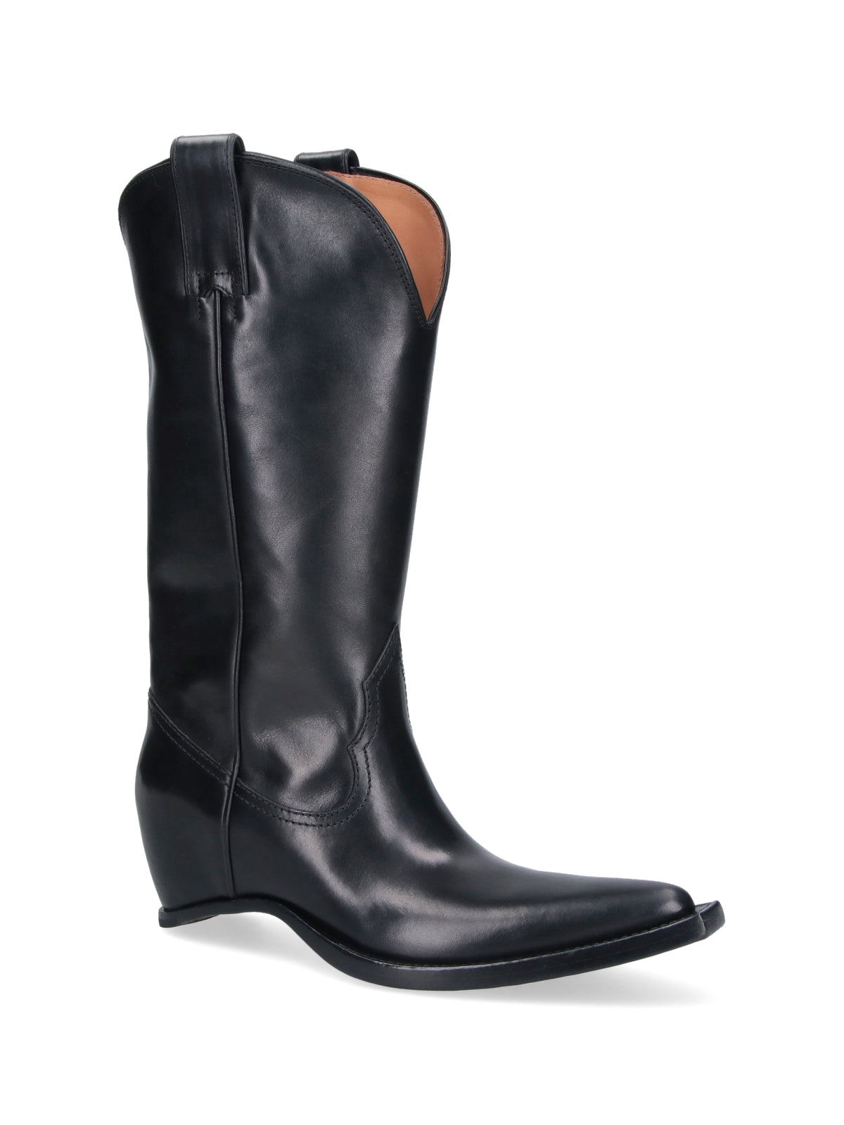 Black Heel-Less Squared Toe Leather Boots