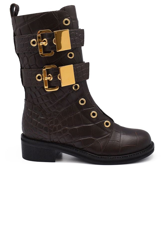 Textured Crocodile Pattern Leather Boots