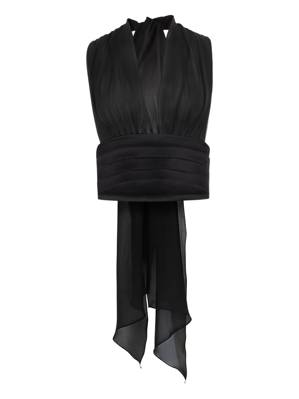 Silk V-Neck Halterneck Top With Bow Detail