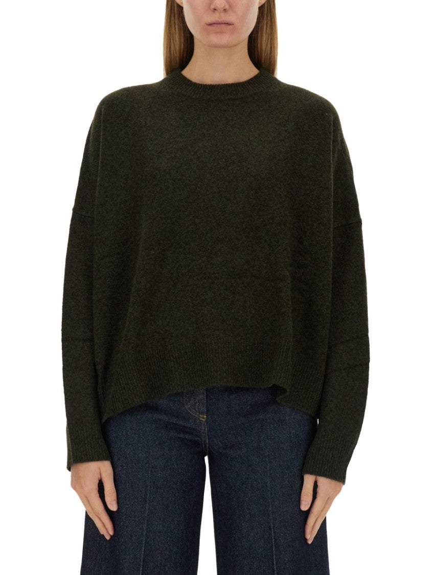 Relaxed Fit Green Wool Jersey Sweater
