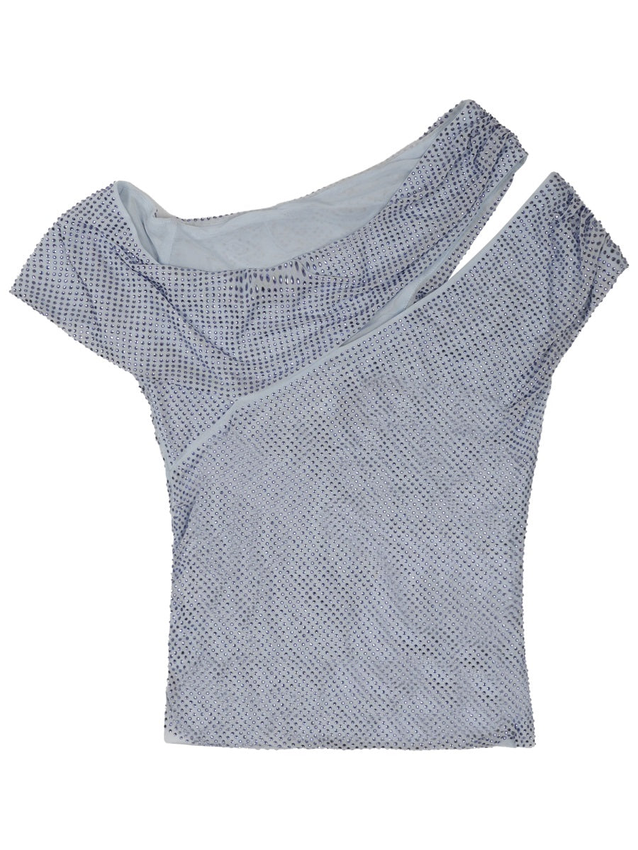 Asymmetrical One-Shoulder Top With Rhinestone Accents