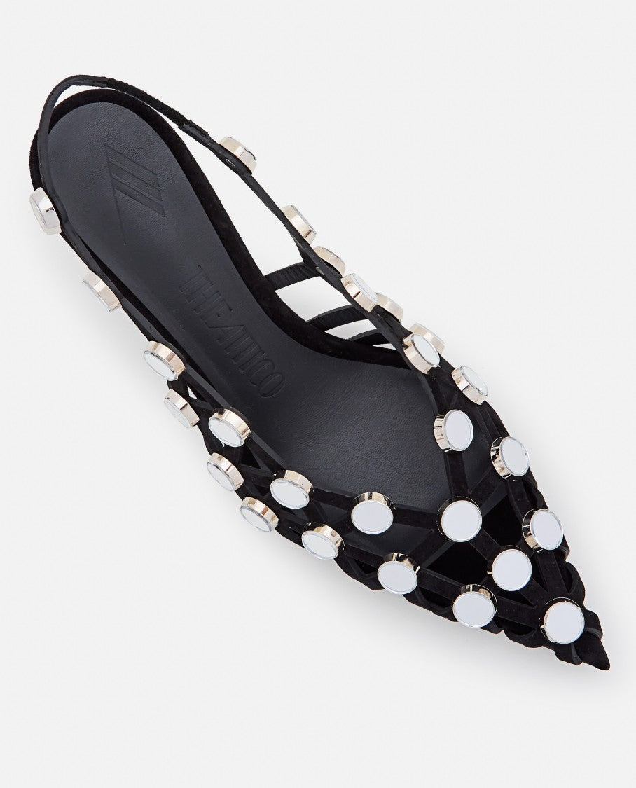 Black Suede Grid Slingback Shoes