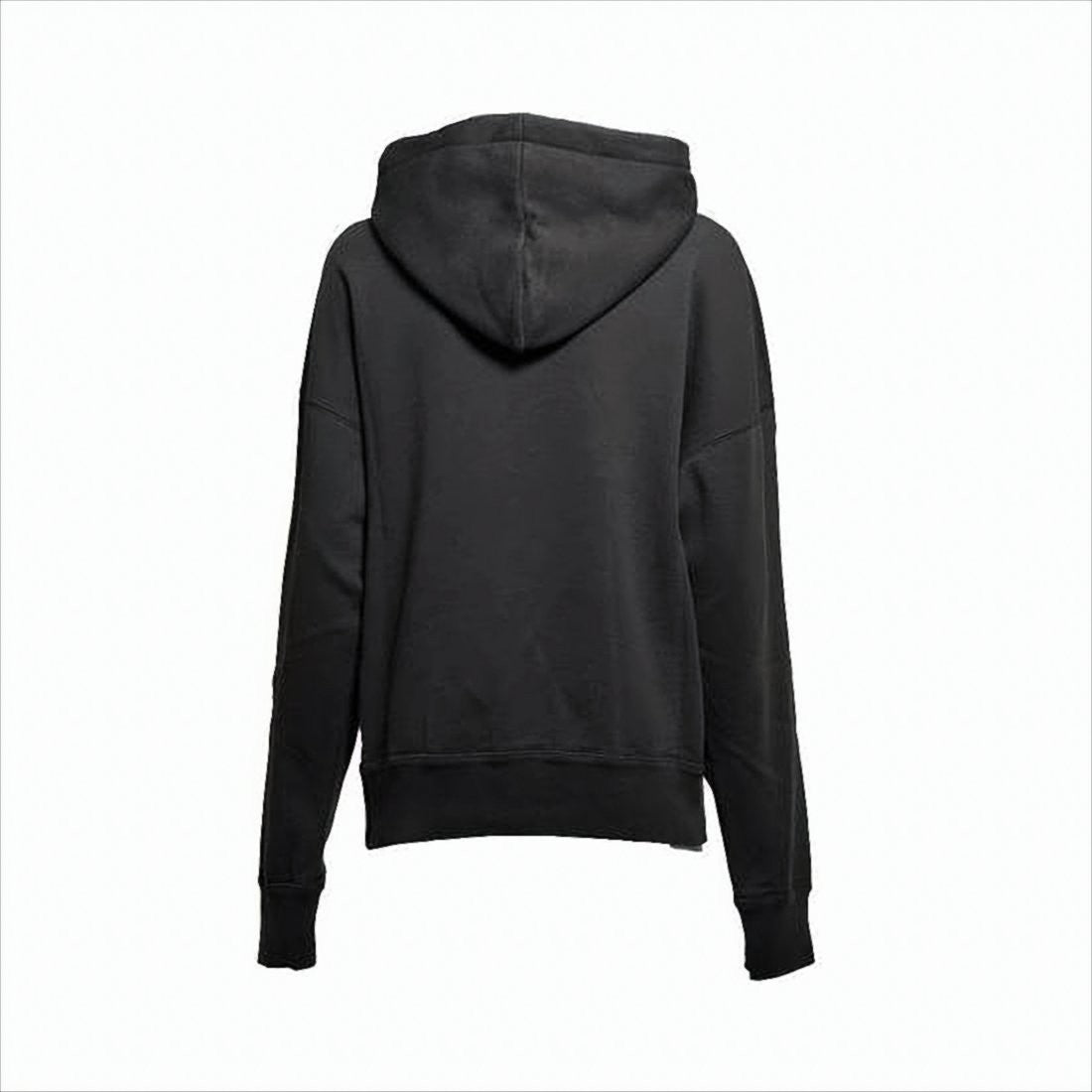 Textured Logo Black Hoodie with Drawstring Hood