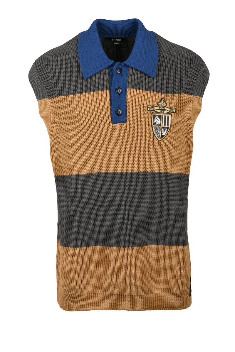 Vest Cotton - Blue/Brown