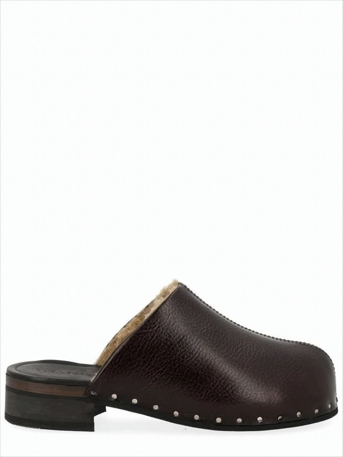 Deep Brown Cowhide Leather Slip-On Mules