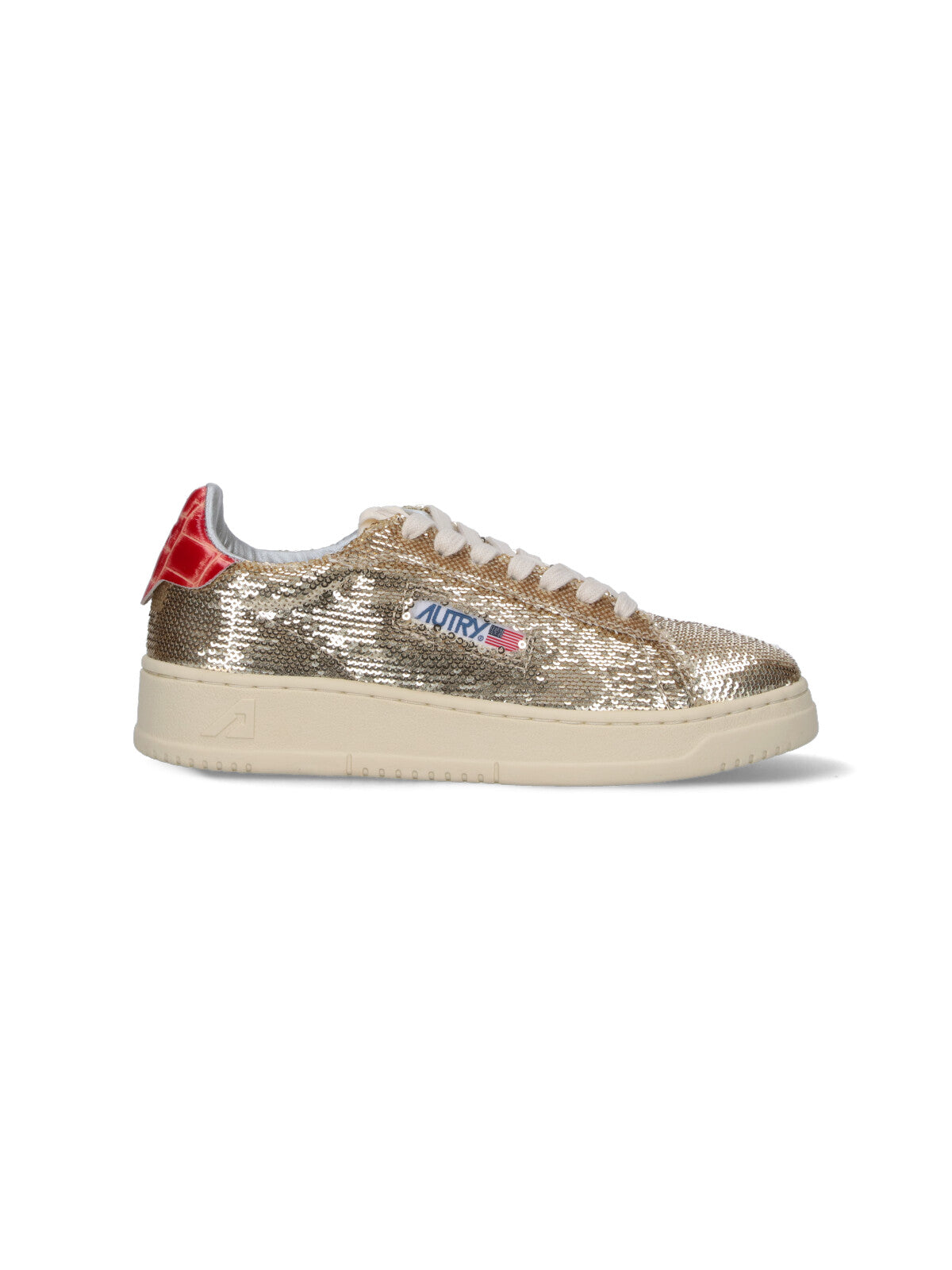 Gold Fabric Low-Top Sneakers With Embossed Accents