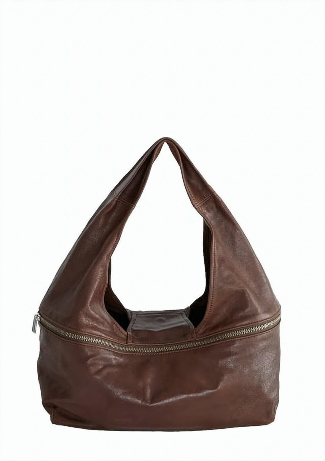 Crescent-shaped Brown Leather Shoulder Bag