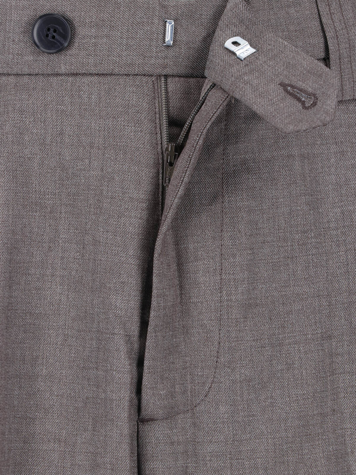 Taupe Mid-Rise Tailored Wool Trousers