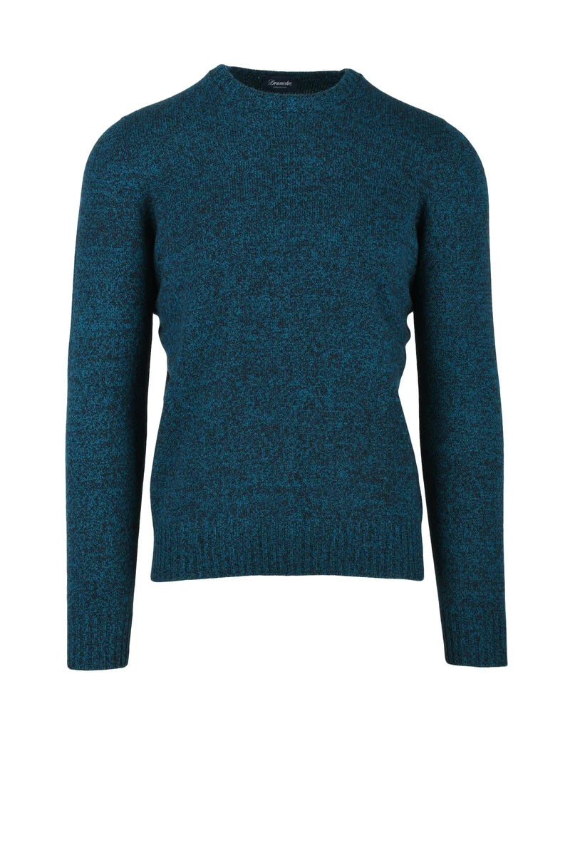 Crew Neck Lambskin Sweater - Black/Turquoise