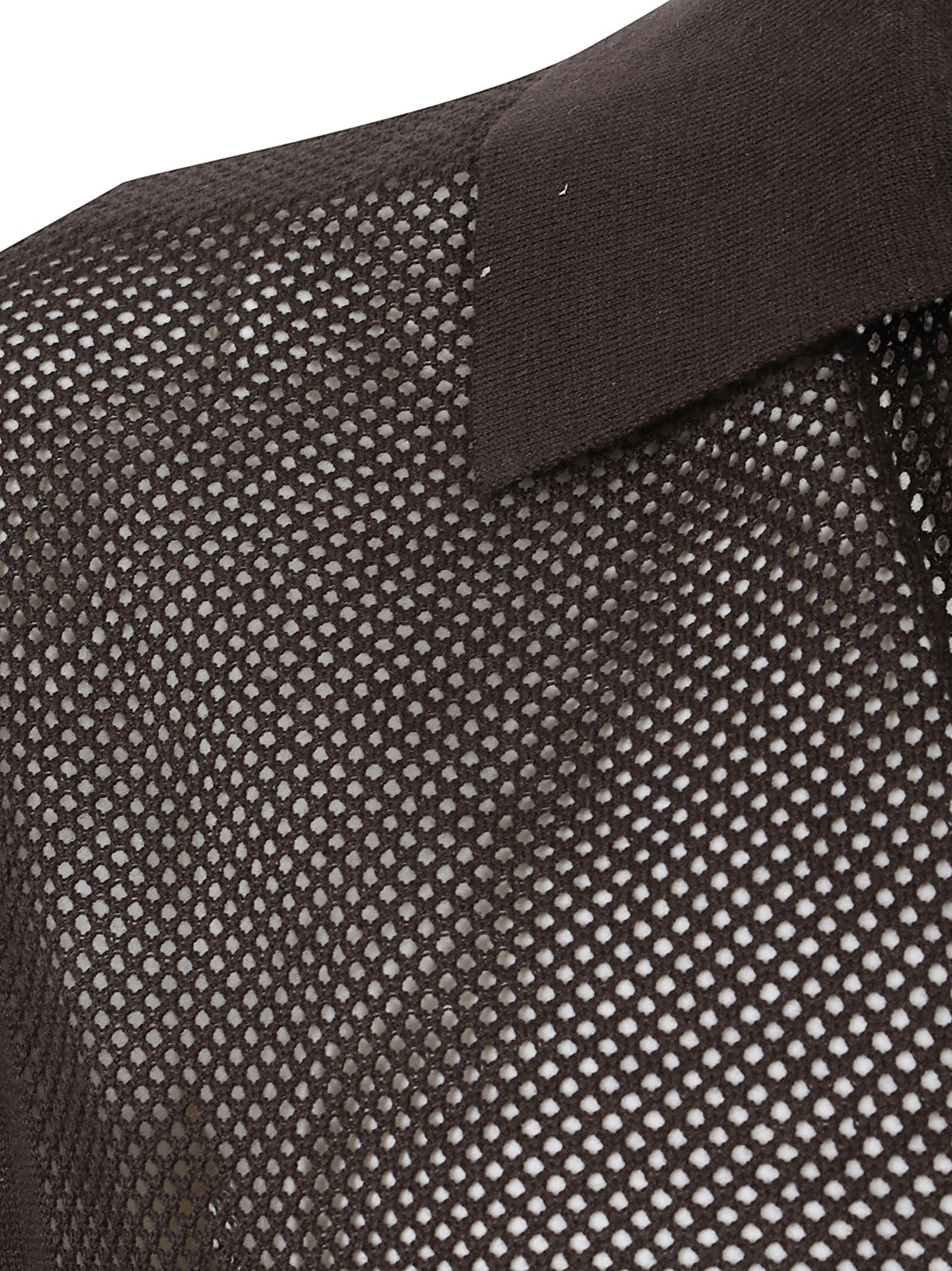 Semi-Transparent Brown Mesh Knit Polo Shirt