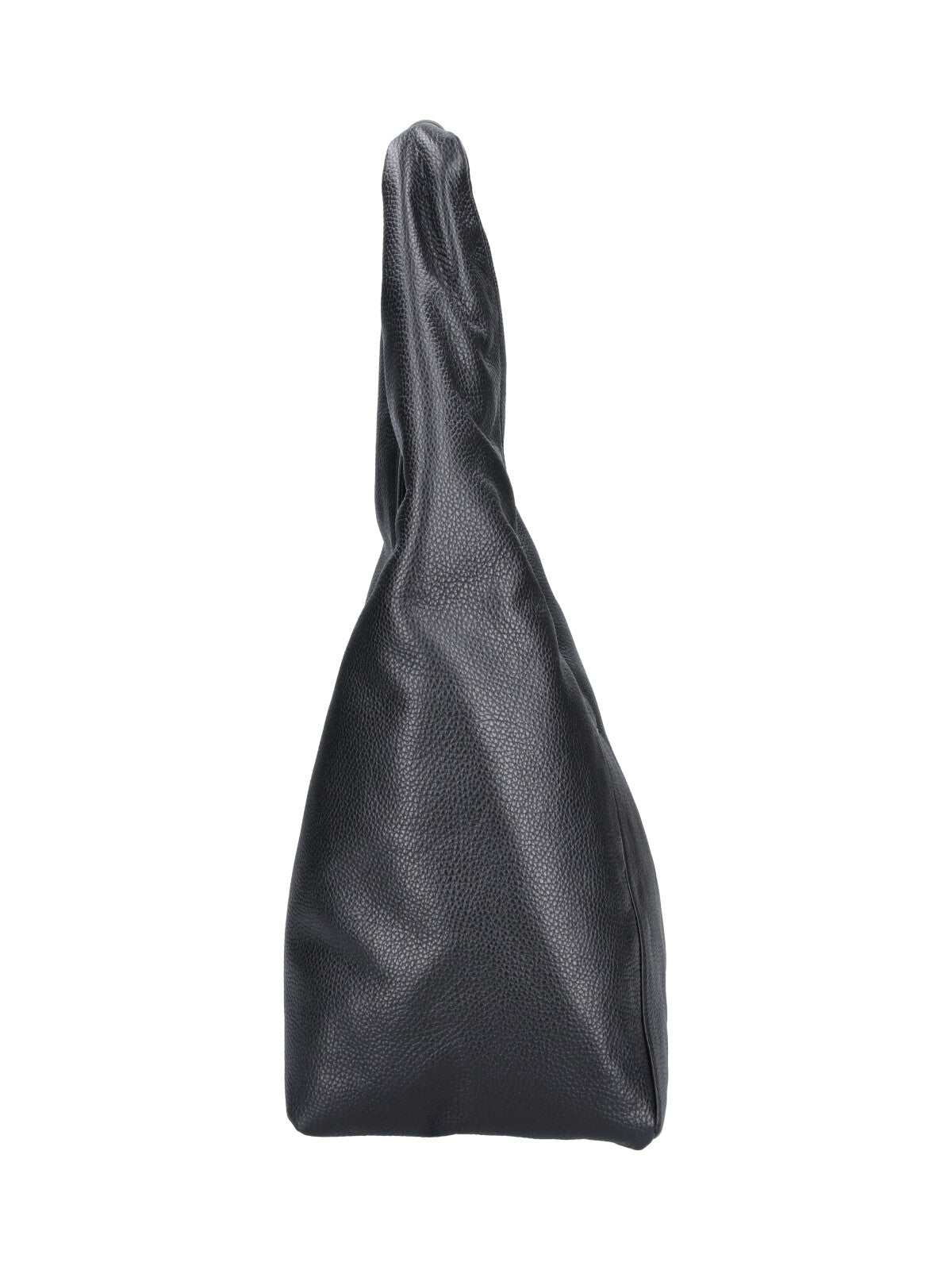 Black Triangular Pebbled Leather Silver Handle Handbag