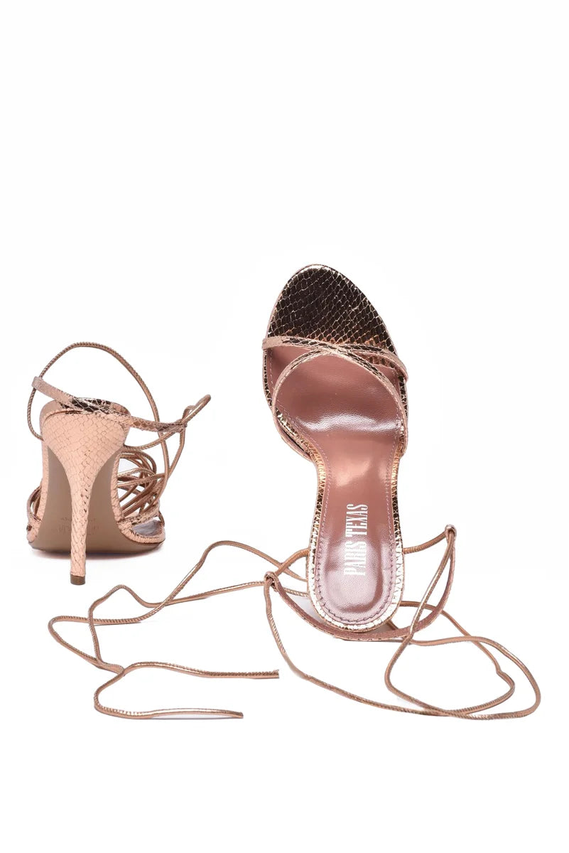 Pink Gold Lamé High-Heeled Sandal