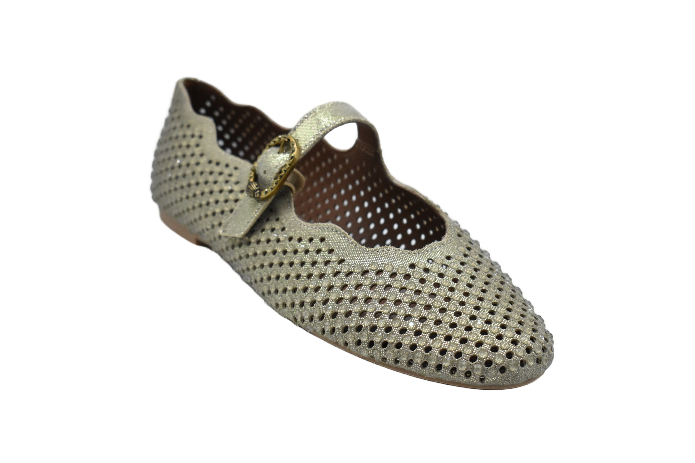 Golden Perforated Flats With Scalloped Edges