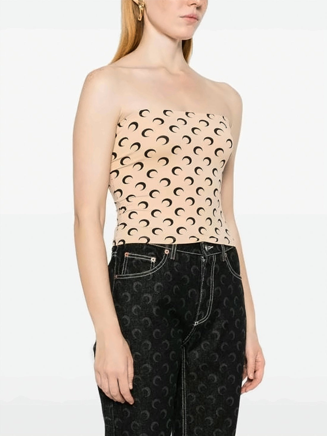 Crescent Moon Patterned Strapless Fitted Top