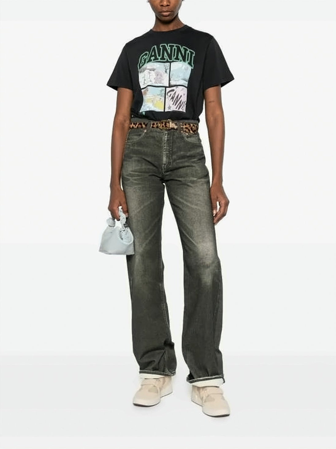 Comic-Style Graphic Black Cotton Jersey T-Shirt