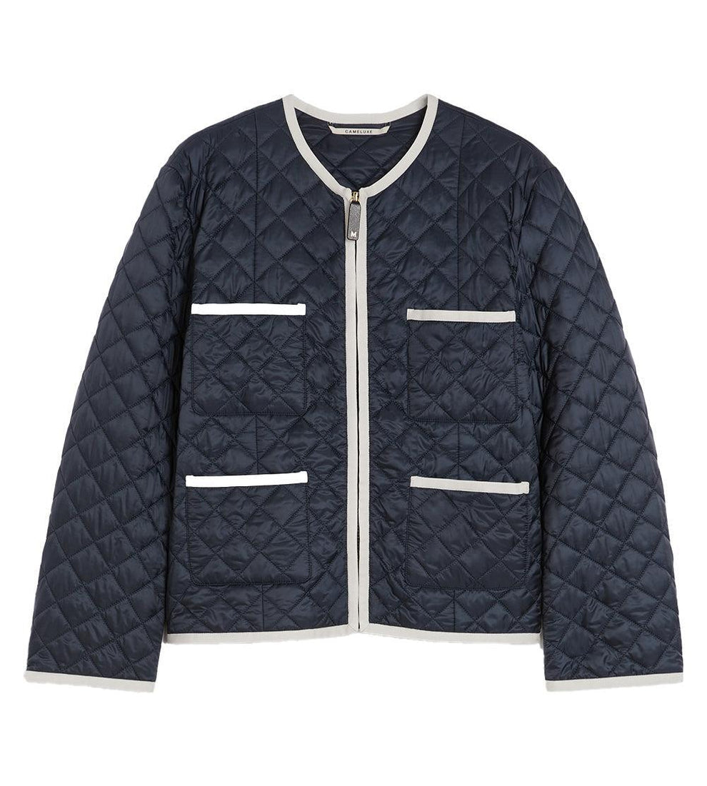 Quilted Blue Jacket with Diamond Pattern