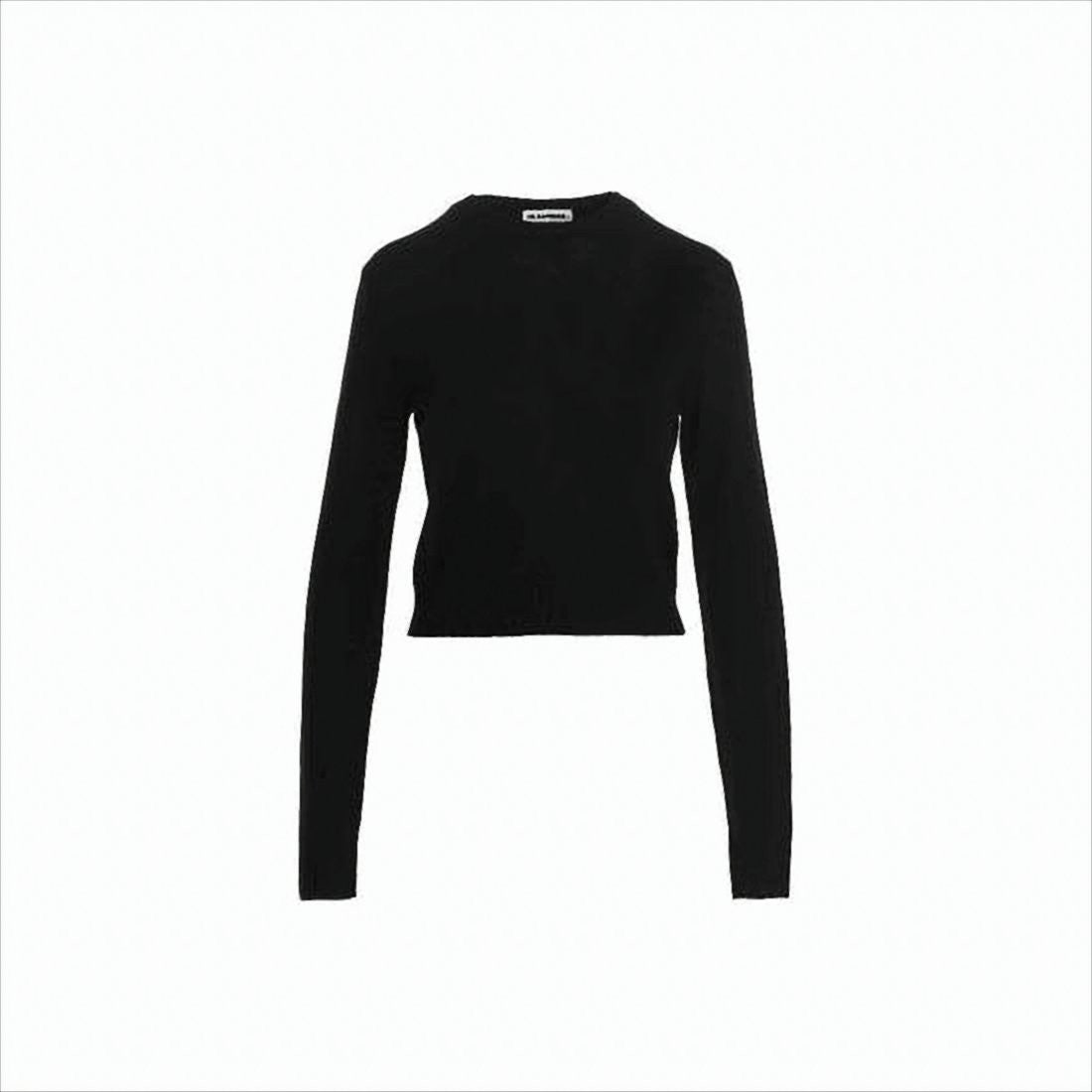 Fitted Black Wool Sweater with Crew Neckline