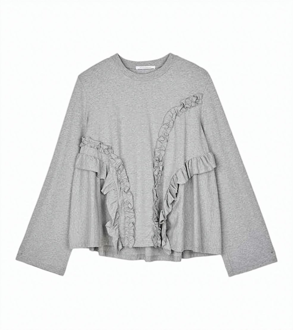 Asymmetrical Ruffle Detail Long-Sleeve Top