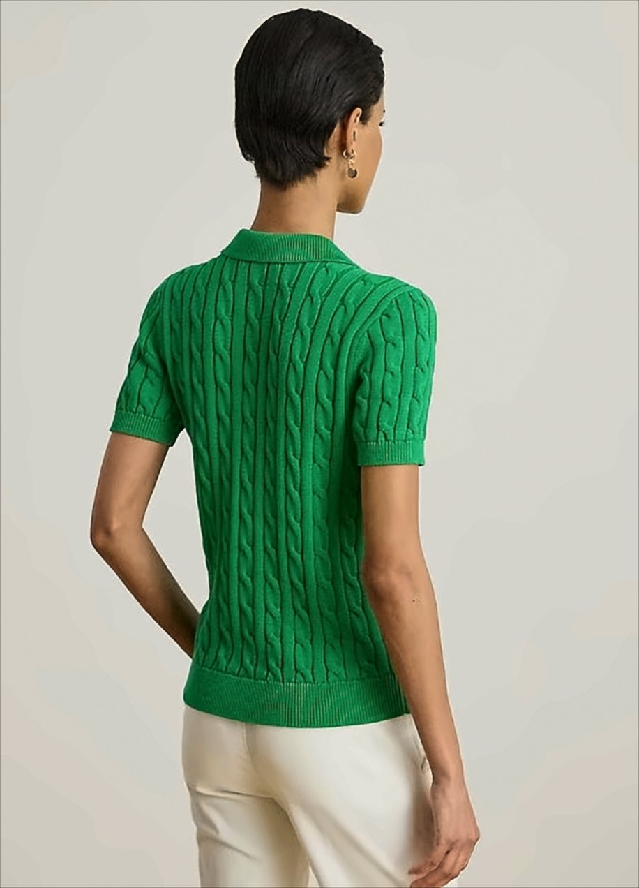 Cable-Knit Cotton Polo Shirt