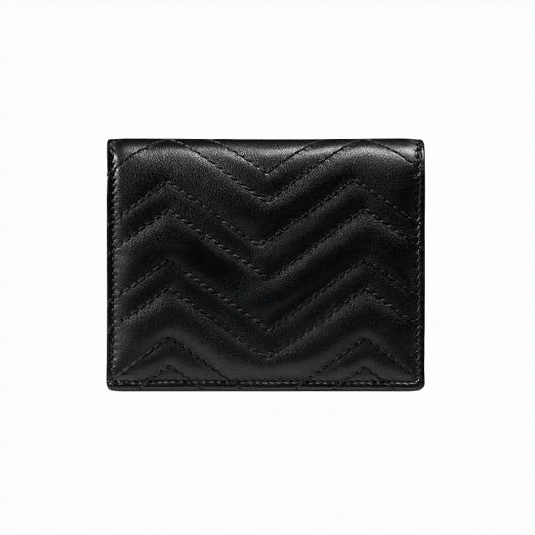 Quilted Black Calf Leather Card Case with Double-G Logo
