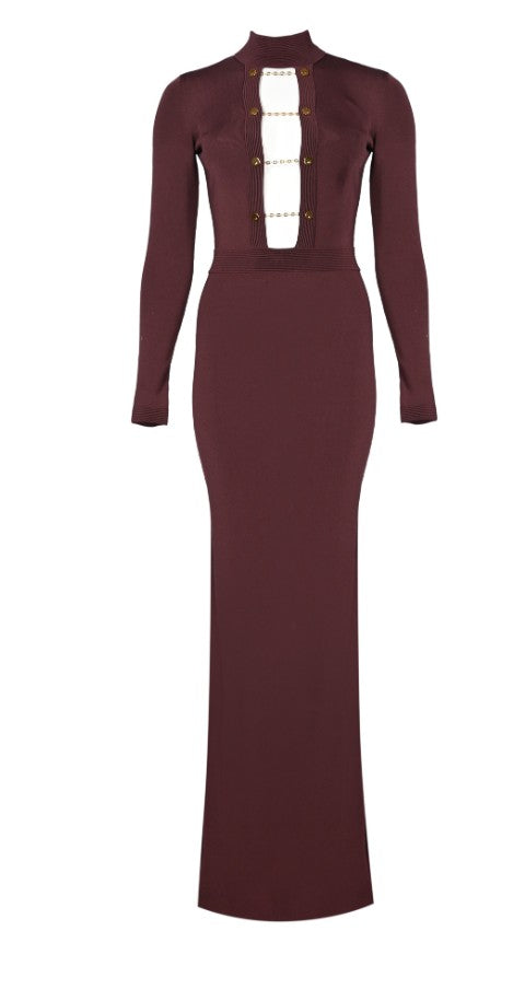 Fitted Burgundy Dress With Jewel Cufflinks