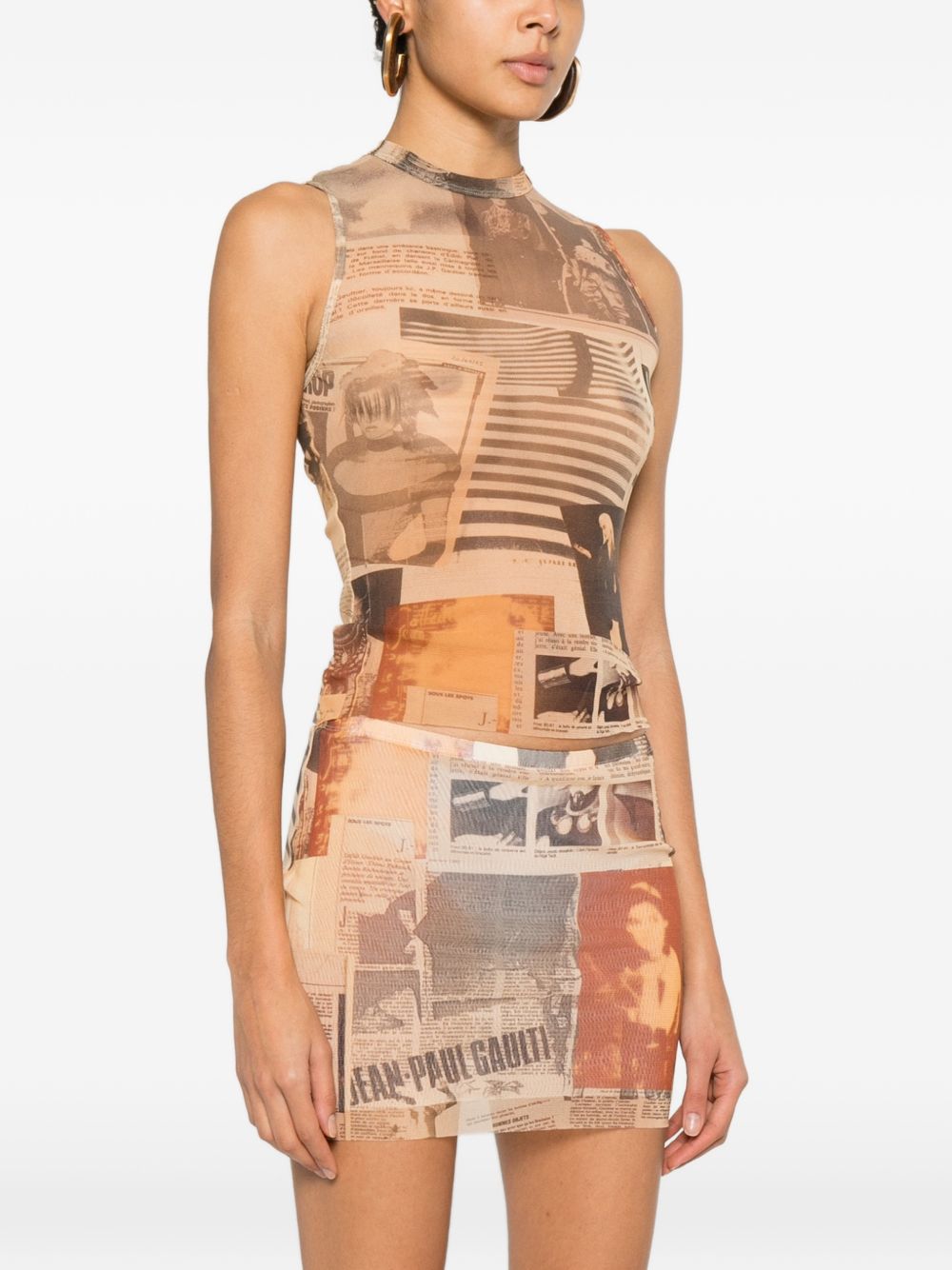 Collage-Print Silk And Nylon Sleeveless Top