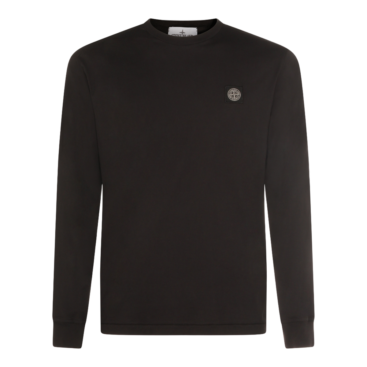 Long-Sleeve Black T-Shirt with Subtle Emblem Patch