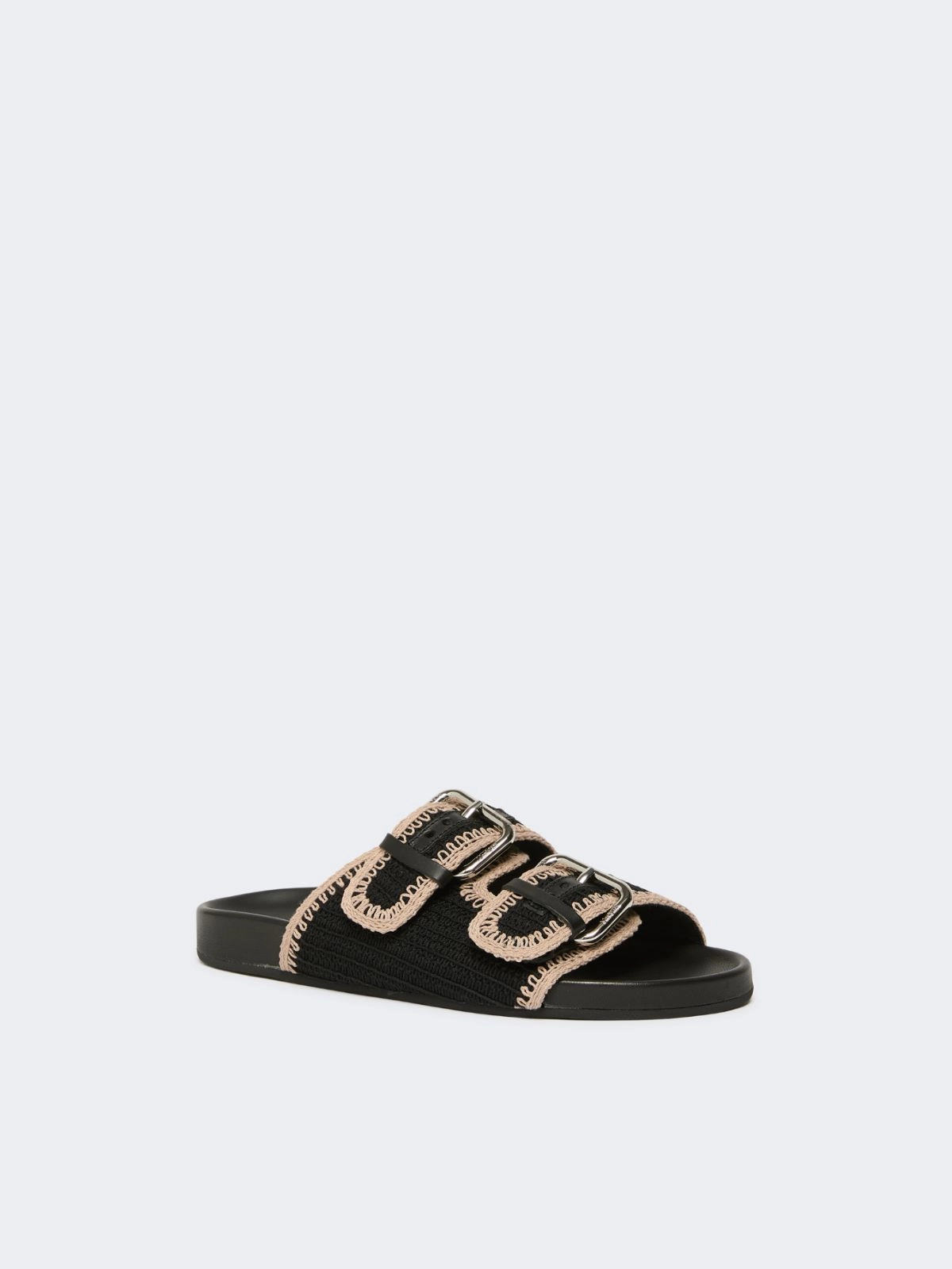 Wide Strap Slide Sandal with Decorative Buckles