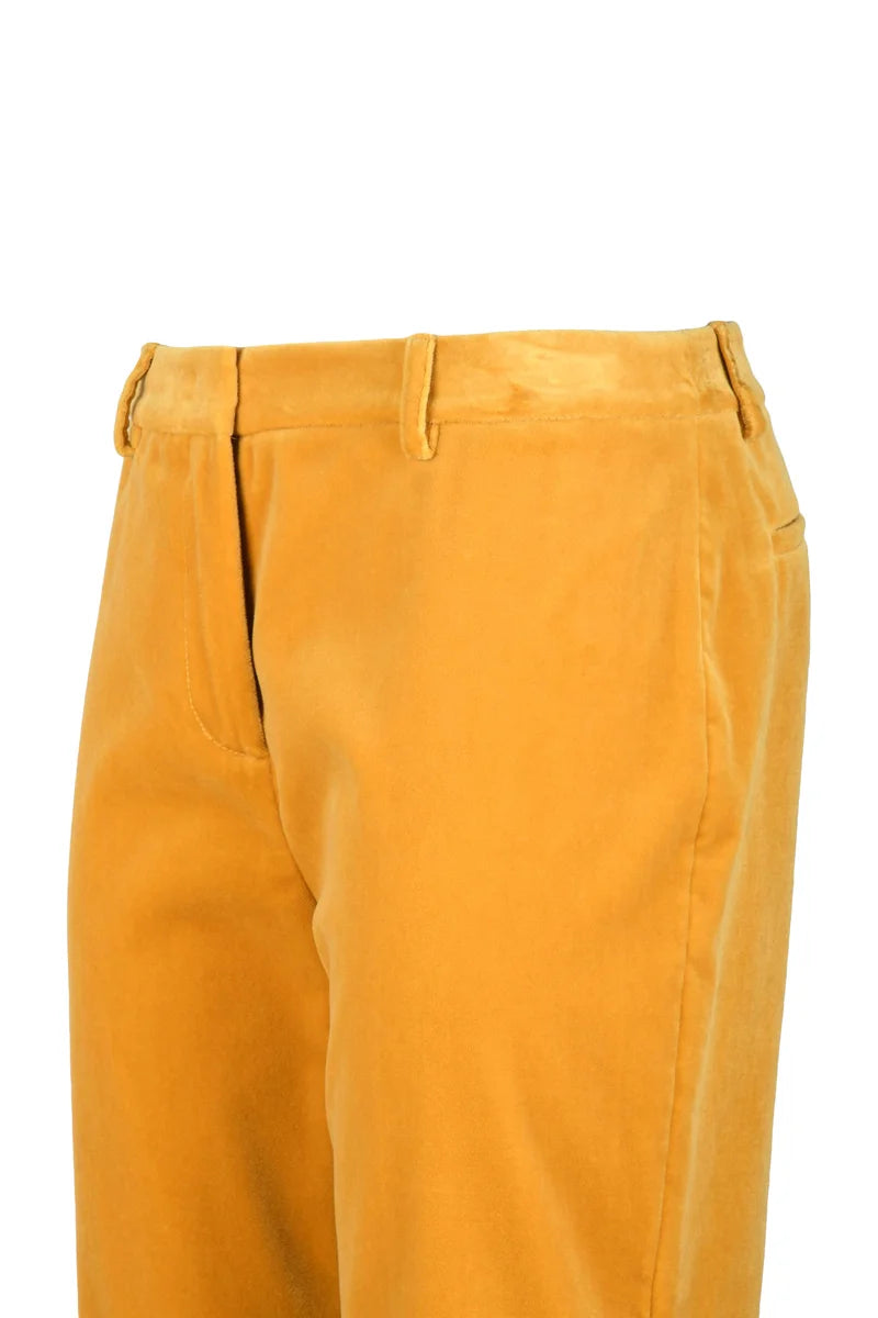 Velvet Bell Bottom Pants Cotton Stretch - Yellow