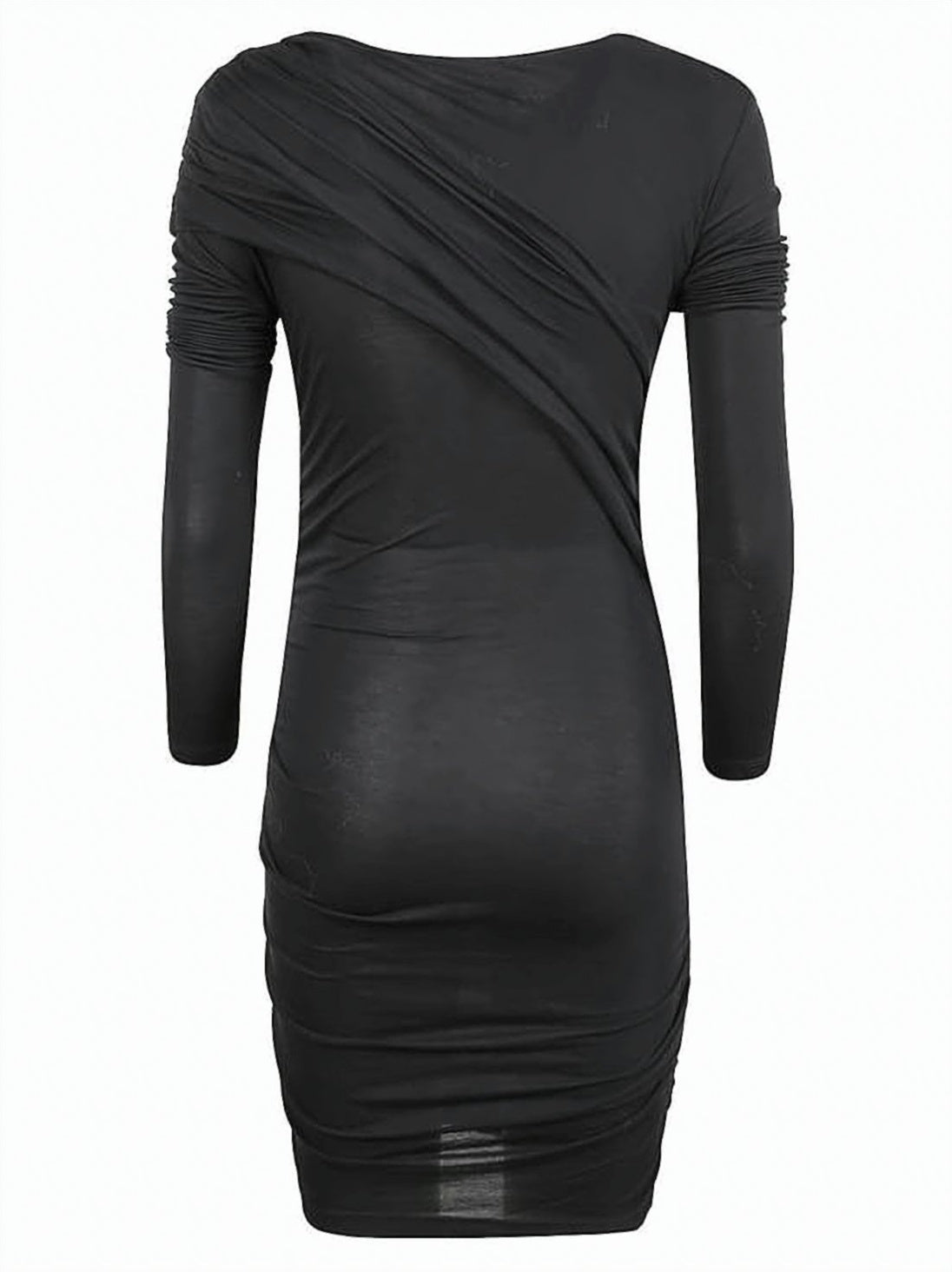 Ruched Fitted Midi Dress with Asymmetrical Neckline