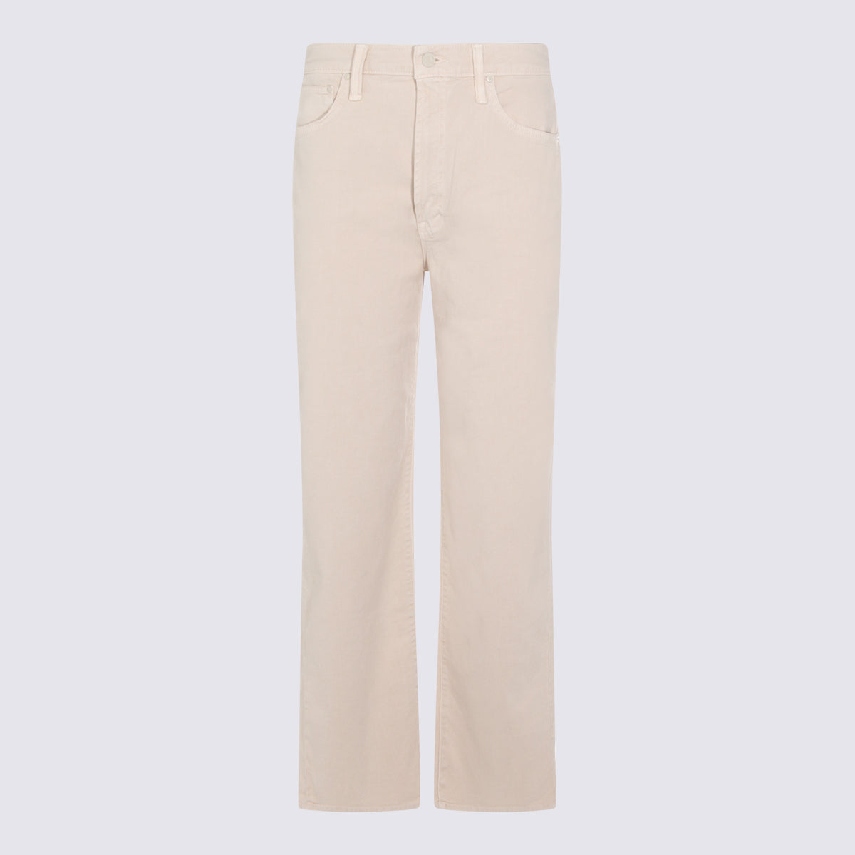 High Waist Beige Cotton Straight-Leg Jeans