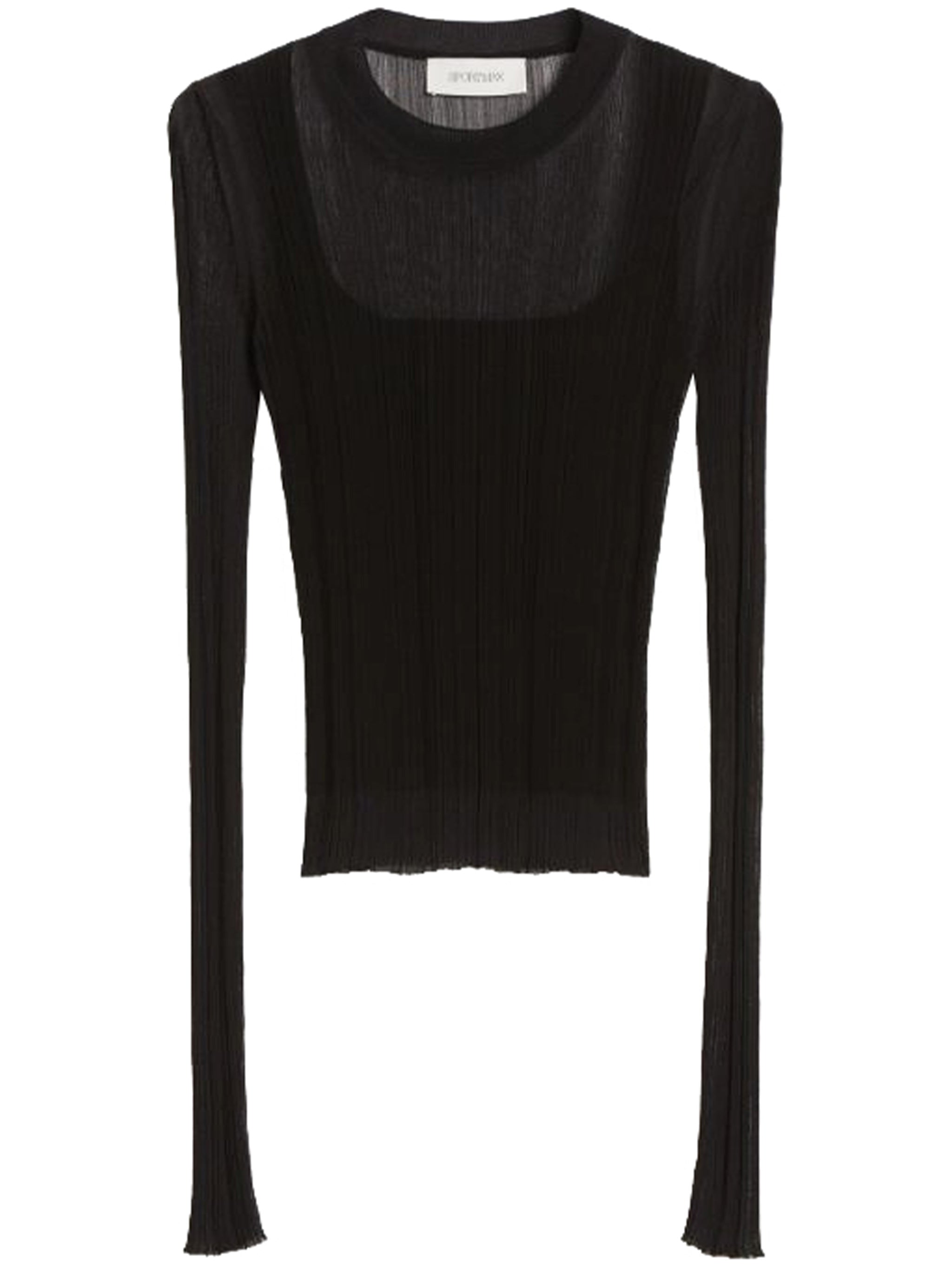 Black Buono Fitted Sheer Ribbed Sweater